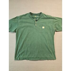 Carhartt Mens Green Short Sleeve Pocket Henley T Shirt XL Workwear Casual